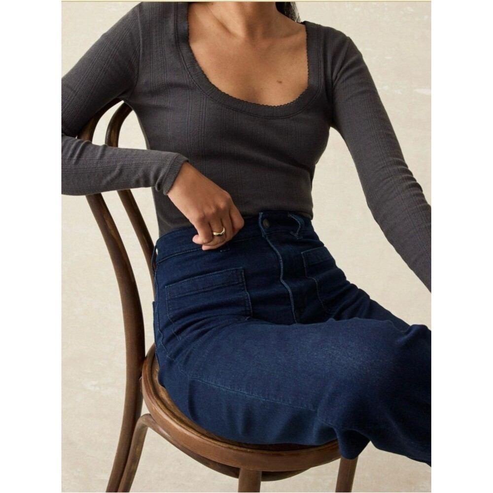 Faherty Pacific Pointell Scoop Neck Long Sleeve Tee T-Shirt Washed Black Small - Picture 2 of 8